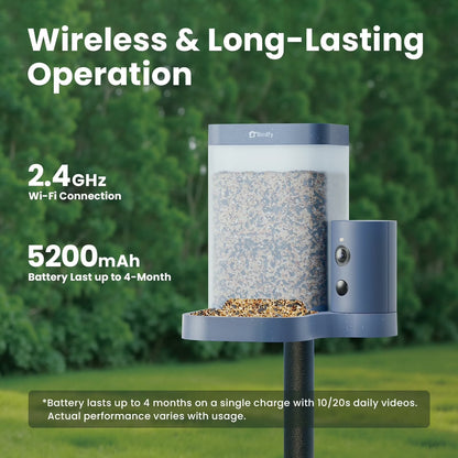 Smart Bird Feeder with Integrated Camera, 60FPS Video Quality, AI Bird Identification, Instant Notifications, and Automatic Capture – Ideal Gift for Avian Enthusiasts